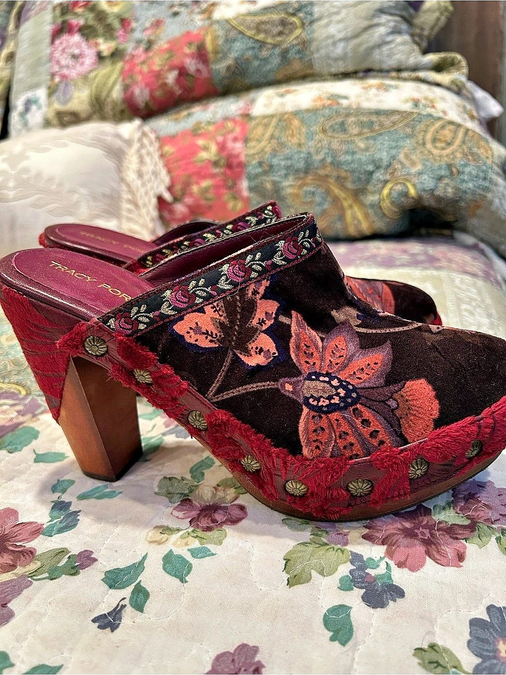 Tracy Porter Floral Platform Clogs in Red & Black - Picture 2 of 10